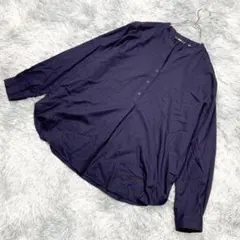 UNIQLO　ユニクロ　スキッパーブラウス　ストライプ　ネイビー　XL