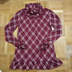 axes femme レッド チェック柄 タートルネック 長袖カットソー