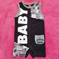 【BABY DOLL】カバーオール 70 黒 ビッグロゴ 前後ポケット