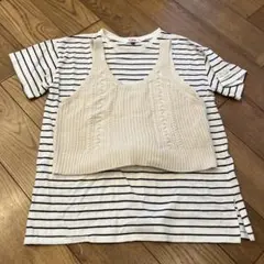 PINK-latte ボーダーTシャツ ケーブルニットベストセット Lのサムネイル