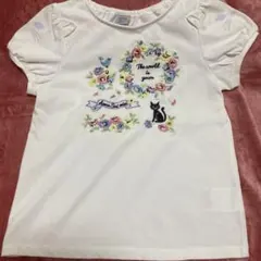 アナスイミニ　猫と花の刺繍 Tシャツ 白