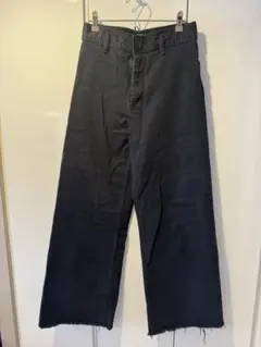 ZARA ブラック デニム ワイドパンツ カットオフのサムネイル