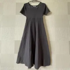 プロポーションボディドレッシング ニットフレアワンピース ロング 半袖 花柄刺繍のサムネイル