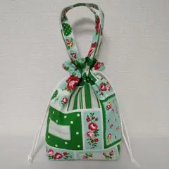 持ち手付き巾着　薔薇