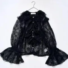 【25ss／大人気】THE PAUSE ラッフルレースフリルブラウス ブラックのサムネイル