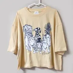 新品　タグ付き　Scolor　にらめっこネコちゃん ワイドTシャツ　イエローのサムネイル