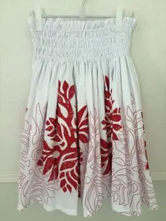 フラダンス用白赤花柄ロングスカート