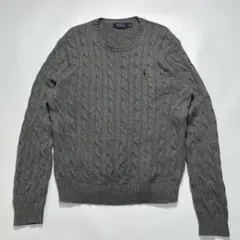 ラルフローレン ケーブルニット L グレー ポニー刺繍 セーター ☆7651