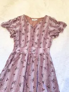 AVAN LILY 花柄 ストライプ ワンピース ピンク　F