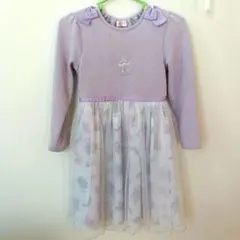 メゾピアノ ワンピース 130cm ラベンダー チュール リボン 長袖 女の子