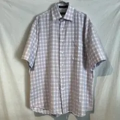 90s usa古着 pierre cardin 半袖チェックシャツ パープル Mのサムネイル