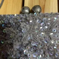 シルバー スパンコール　ビーズ刺繍　パーティバッグ