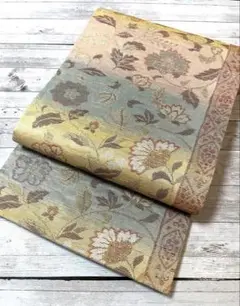 正絹 六通柄袋帯 更紗花文様 優しい色彩 引箔 金銀糸 美品