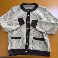 韓国服　レディース　ダイヤモンドパターン ニットカーディガン Fサイズ