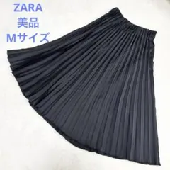 【美品】ZARA アコーディオンプリーツスカート　サテン　ロングスカート　黒