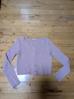 GU　ジーユー　パープルリブカーディガン　薄紫色　クロップドカーディガン