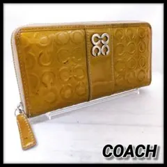 COACH　コーチ　長財布　 ラウンドファスナー　エナメルレザー　イエロー