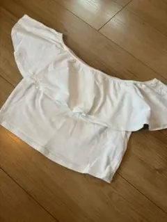 Bershka オフショルダー フリル トップス ホワイト S