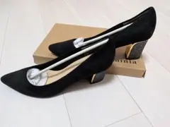 minia ブラックスエードパンプス 6cm チャンキーヒール