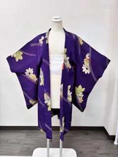 長羽織 アンティーク　正絹　紫色 花柄 袷
