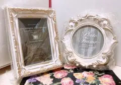 【新品】フォトフレーム　アンティーク　ホワイト ゴールド 2点セット