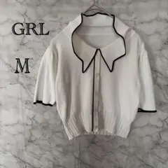 襟付き 配色ニットカーディガン 半袖 ホワイト M 新品 レディース きれいめ