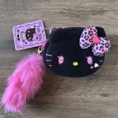 しまむら キティ カラビナ フェイスポーチ サンリオ 黒猫デザイン ヒョウ柄 豹