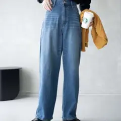 WEGO ルーズストレートデニムパンツ ブルー