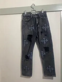 ダークグレー クロスデニム刺繍