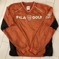 FILA GOLF 長袖 Vネックシャツ オレンジ/ブラック