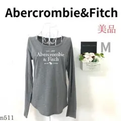 【アバクロンビーアンドフィッチ】レディース Tシャツ 長袖 グレー ロゴ付 M