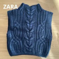 ZARA ダークブルー ケーブルニット ノースリーブ