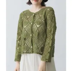 【美品】レトロガール 2WAY長袖クロシェカーディガン　グリーン レース編み