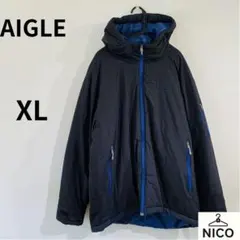 希少XL エーグル ウィンドストッパー 中綿ジャケット AIGLE 紺×青