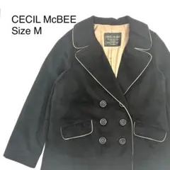 美品 セシルマクビー ダブルボタン ピーコート M 黒 パイピング 通勤 通学