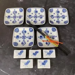 染付小皿5枚　染付箸置き5個　セット