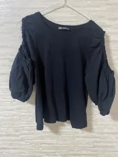 ZARA 黒 オフショルダー バルーンスリーブ L