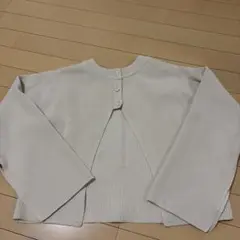 リブ編みベージュ長袖カーディガン GRL 淡色 クロップド ショート丈