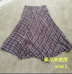 新品　アシンメトリ　チェック柄　ロングプリーツスカート　グリーン　ブラウン