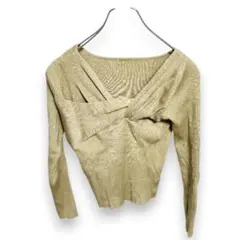 【グレイル】Vネック カットソー リブニット L ベージュ レーヨン KU755