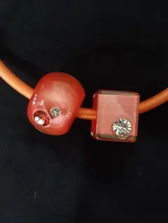 オレンジ　ビーズクリスタル ネックレス