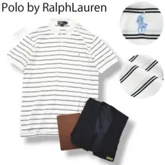 90s Polo ラルフローレン 半袖 ポロシャツ L ボーダー柄 白 x 黒