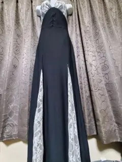 レース付きブラックナイトドレス サイズM