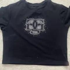 ラインストーン ロゴ 半袖 Tシャツ ブラック