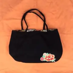 ちりめん素材バッグ　黒