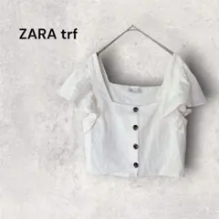 ZARA trf ザラ フリルスリーブ リネンブレンド クロップドブラウス Sのサムネイル