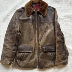 ヴィンテージ　年代物　古着　ブラウンレザー ファー付きジャケット　カーコート