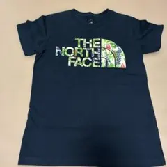 THE NORTH FACE Tシャツ ネイビー 花柄ロゴ S