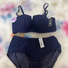 エメフィール⭐︎ストラップレスブラジャーショーツセット L ネイビーD75