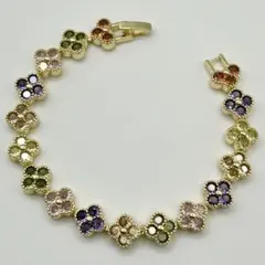 マルチカラー花モチーフゴールドブレスレット★レディース腕輪カラーストーン新品宝石